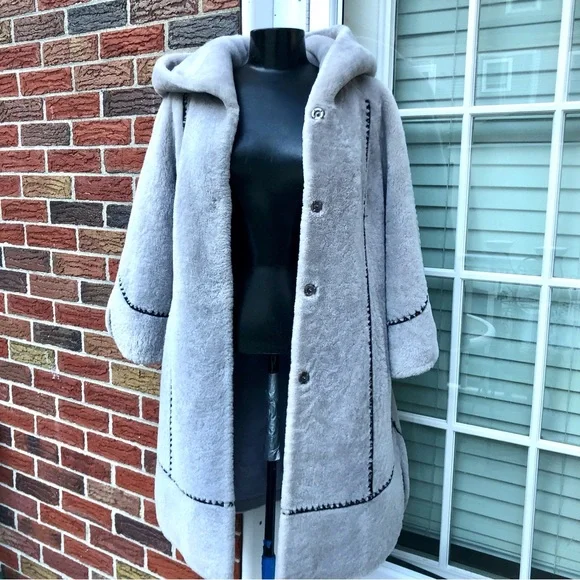 Sheepskin Fur Hooded Women's Coat. - Picture 3 of 14